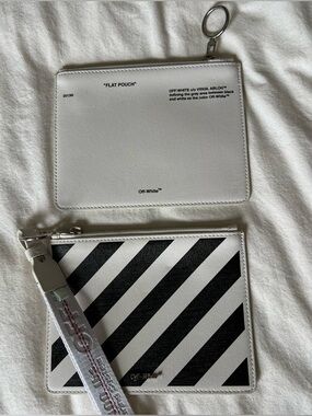 Off-White Diagonal Stripe Double Flat Pouch Wristlet White Black